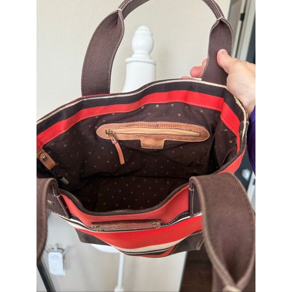 Kate Spade Y2K Canvas Tote Bucket Bag Red Brown - Picture 3 of 5